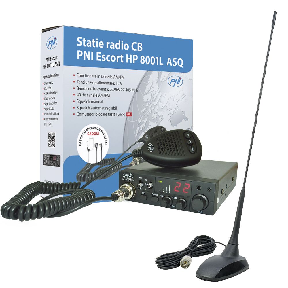 Комплект радиостанция CB PNI Escort HP 8001 ASQ СлушалкиHS81 Антена CB  PNI Extra 48 с магнит