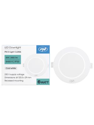 LED прожектор PNI D-Light CL2506 6W, вграден, кръгъл, 120.5*28.4mm, 6400K, 230V захранване, 660 lm, бял