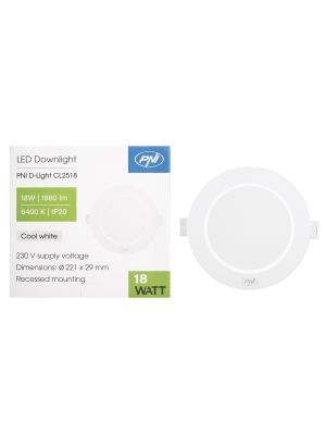 LED прожектор PNI D-Light CL2518 18W, вграден, кръгъл, 220.7*28.9mm, 6400K, 230V захранване, 1980 lm, бял