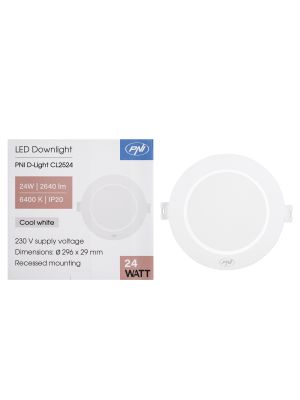 LED прожектор PNI D-Light CL2524 24W, вграден, кръгъл, 296*29.1mm, 6400K, 230V захранване, 2640 lm, бял