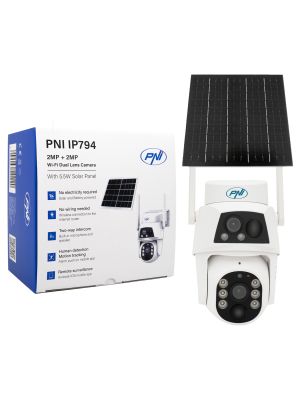 Камера за видеонаблюдение PNI IP794 с Wi-Fi, PTZ, двойна леща 2MP + 2MP, соларен панел 5.5W, блок батерия 8000mAh