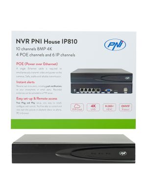 NVR PNI House IP810 с 10 4K канала, 4 POE канала и 6 IP канала