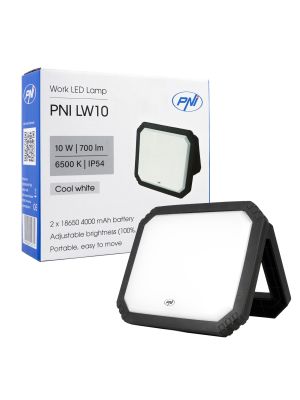 PNI LW10 10W LED работна лампа, преносима, презареждаща се, с 2 x 18650 4000mAh батерии, 6500K, IP54, 700 lm, 2 нива