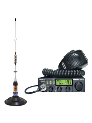 Комплект радио CB President MARTIN ASC + CB антена PNI ML70, дължина 70см, 26-30MHz, 200W