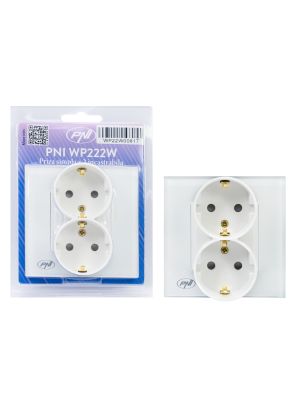 PNI WP222W обикновен x2 контакт за вграждане с рамка от бяло стъкло