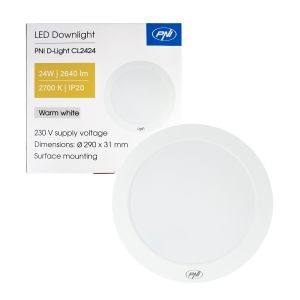 LED таванна лампа PNI D-Light CL2424 24W, кръгла, 2700K, захранване 230V, 2640 lm, топло бяла, диаметър 29 см