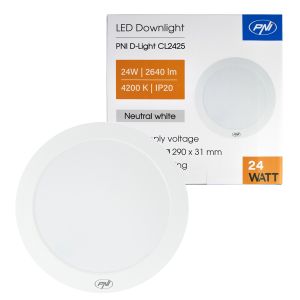 LED таванна лампа PNI D-Light CL2425 24W, кръгла, 4200K, захранване 230V, 2640 lm, неутрално бяла, диаметър 29 см