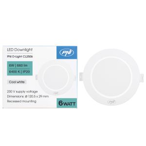 LED прожектор PNI D-Light CL2506 6W, вграден, кръгъл, 120.5*28.4mm, 6400K, 230V захранване, 660 lm, бял