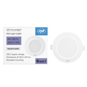 LED прожектор PNI D-Light CL2507 6W, вграден, кръгъл, 120.5*28.4mm, 4200K, 230V захранване, 660 lm, бял