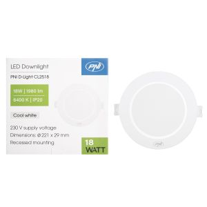 LED прожектор PNI D-Light CL2518 18W, вграден, кръгъл, 220.7*28.9mm, 6400K, 230V захранване, 1980 lm, бял