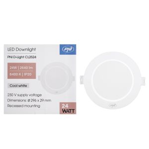 LED прожектор PNI D-Light CL2524 24W, вграден, кръгъл, 296*29.1mm, 6400K, 230V захранване, 2640 lm, бял