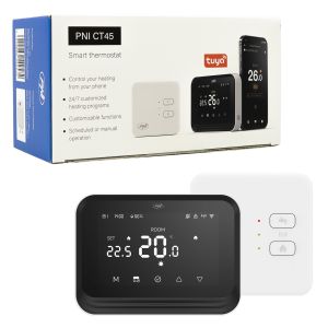 Смарт термостат PNI CT45 безжичен, с WiFi, интернет управление, за отоплителни централи, TuyaSmart APP