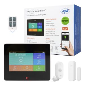 Безжична алармена система PNI SafeHouse HS670 WiFi GSM 4G, цветен сензорен екран, 99 безжични зони, поддържа 5 телефонни номера