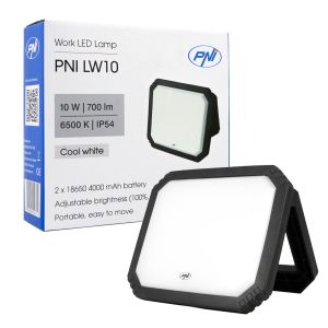PNI LW10 10W LED работна лампа, преносима, презареждаща се, с 2 x 18650 4000mAh батерии, 6500K, IP54, 700 lm, 2 нива