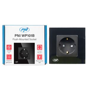 Обикновен контакт за вграждане PNI WP101B, със стъклена рамка, 16A, 3700W, 230V, черен